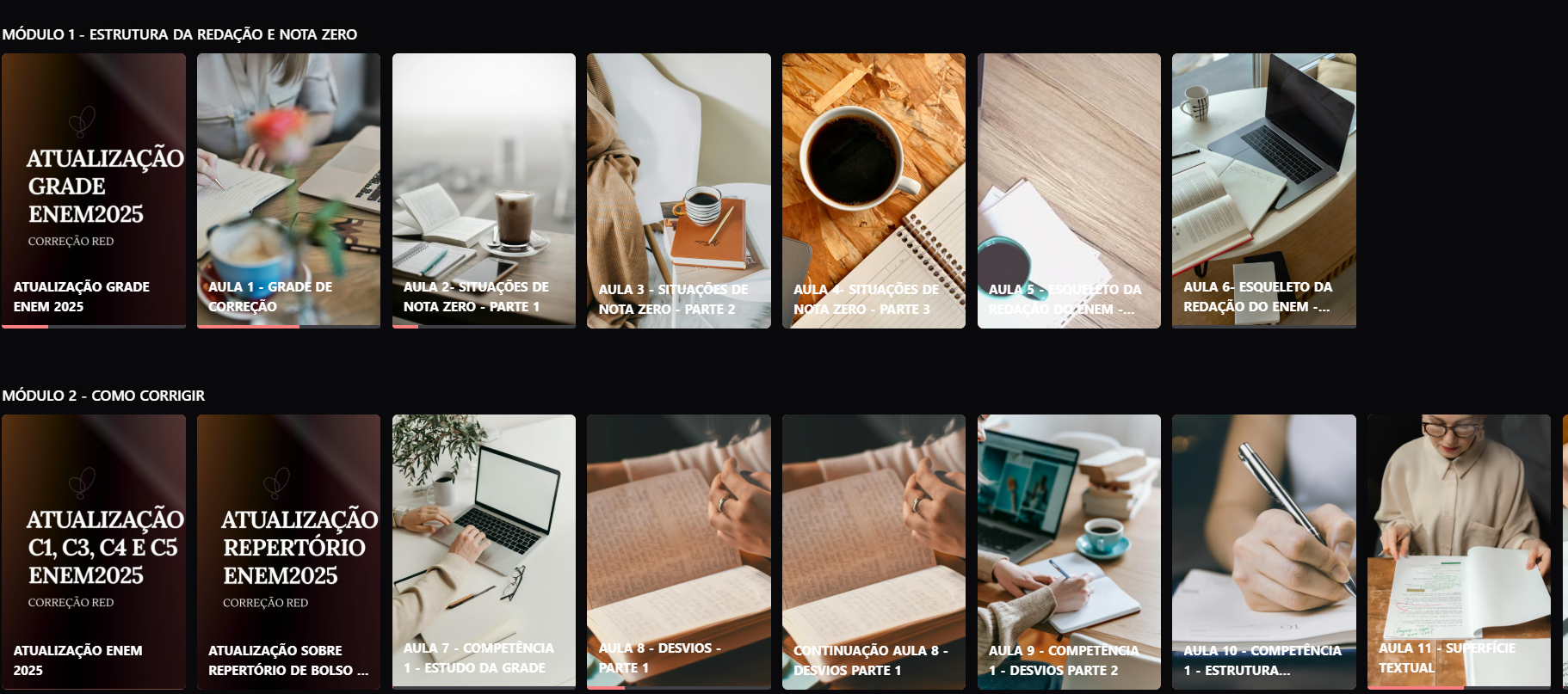 Tela da plataforma do curso CCE RED