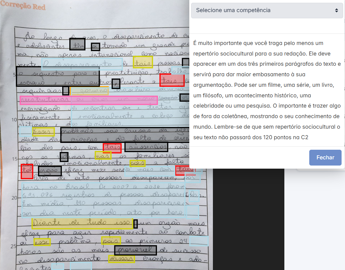 Exemplo de correção completa, além dos aspectos gramaticais